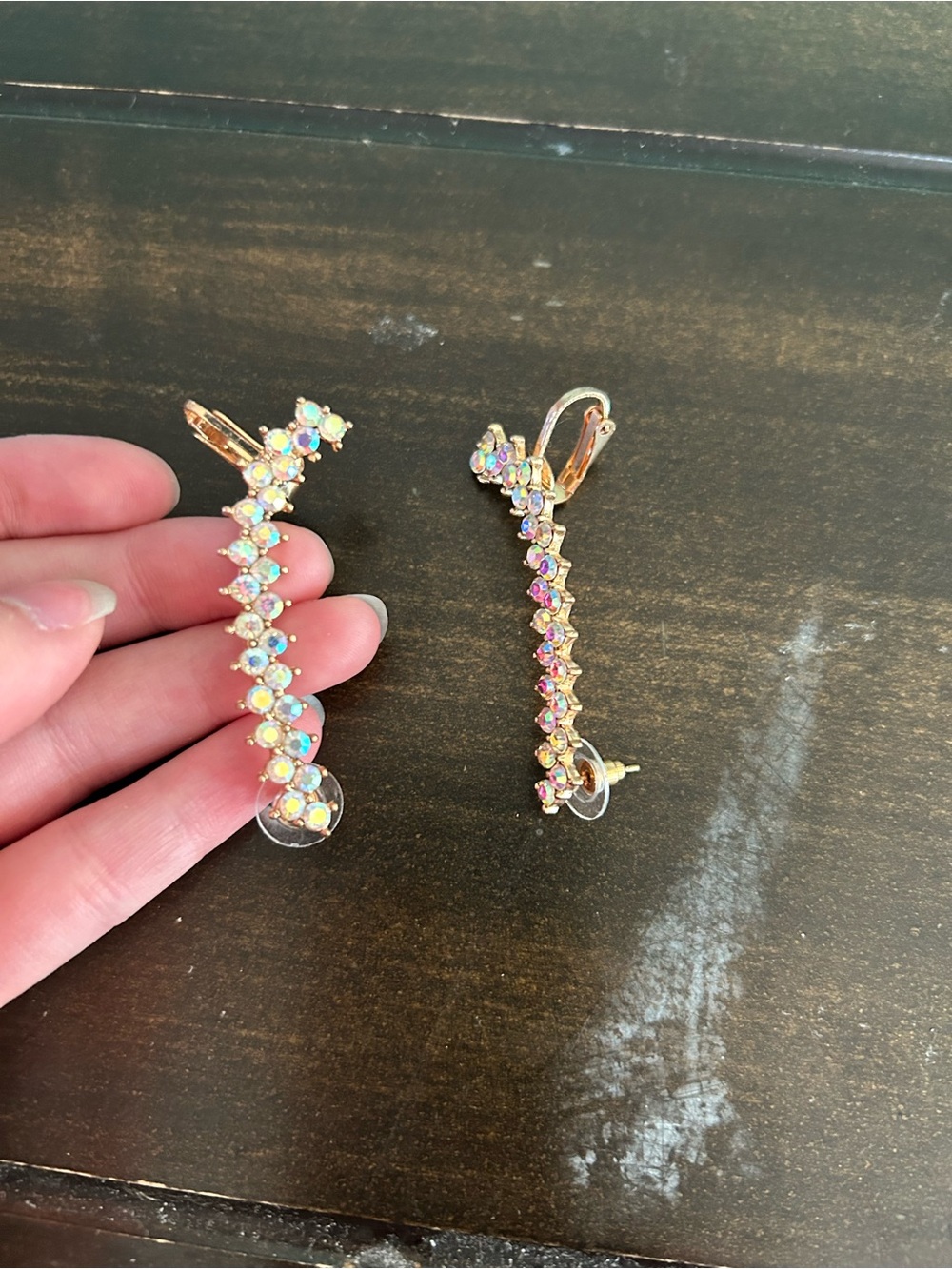 Gold-Tone Iridescent Crystal Linear Drop Earrings - Women Jewelry